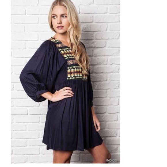 Umgee Dresses & Skirts - Umgee Aztec Print Tunic Dress Navy Blue Large